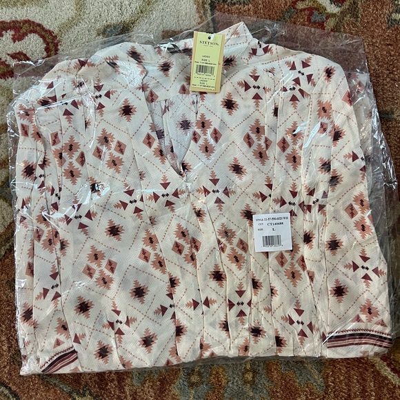 NWT In Packaging Stetson GAUCHO HERRINGBONE DRESS Size Large Cream Pink Western - Picture 7 of 9